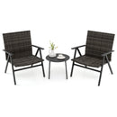3 Piece Patio Bistro Set Metal Frame Leisure Armchair and Table Set with Rattan Seat and Back-Grey