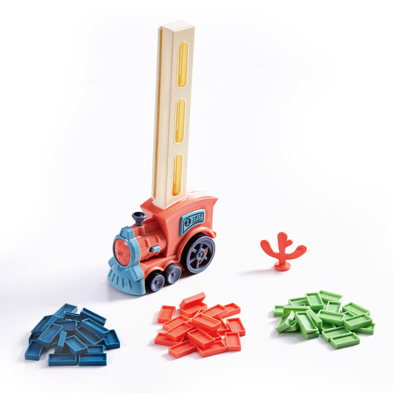 Kidkid Pink Automatic Domino Laying Train Toy with Lights for Kids