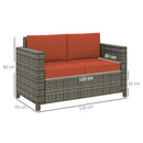 Outsunny Rattan Wicker 2-seat Sofa Loveseat Padded Garden Furniture