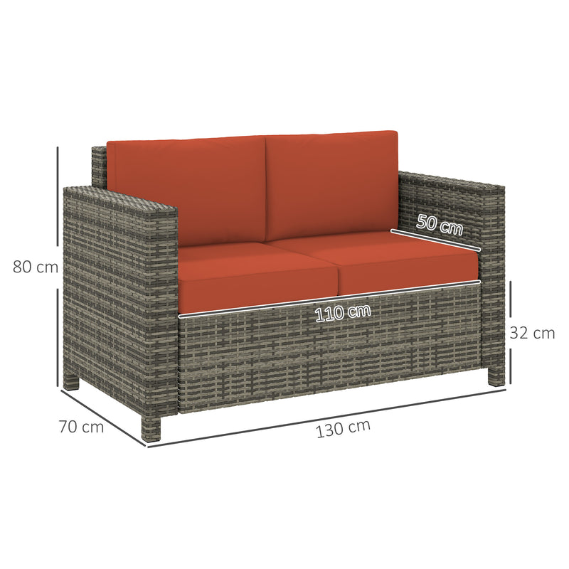 Outsunny Rattan Wicker 2-seat Sofa Loveseat Padded Garden Furniture