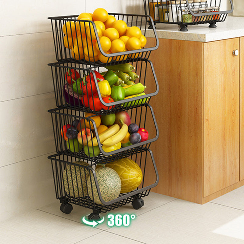Livingandhome Stackable Rolling Metal Wire Basket Trolley Rack Fruit Vegetable Storage Holder For Kitchen