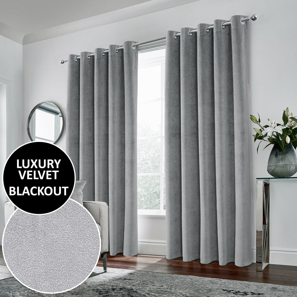 Luxury Enhanced Living Grey Velvet, Supersoft, 100% Blackout, Thermal