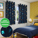 Enhanced Living Infinity Room Darkening Thermal Blue Metallic Print Kid's Eyelet Curtains - Pair