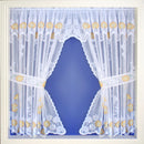 Primrose Marigold Yellow Floral Lace Window Set Spray Colour Rod Pocket Window Set with Attached Valance and 2 Matching Tie Backs