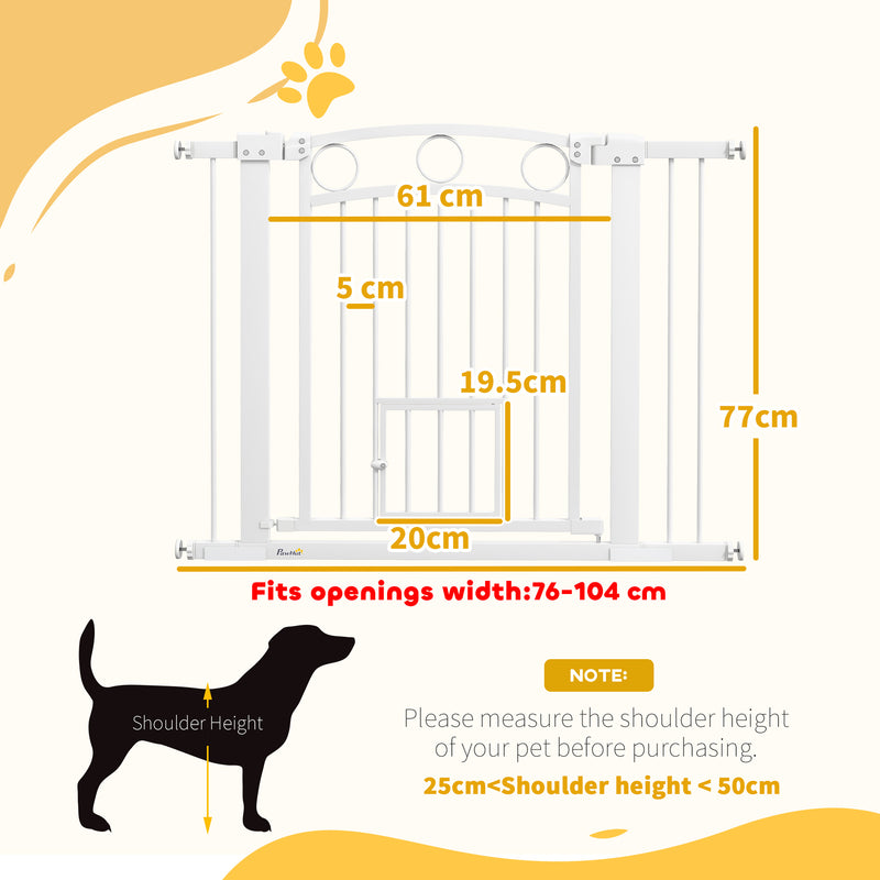 PawHut Stair Gate with Cat Door, Adjustable Width - White