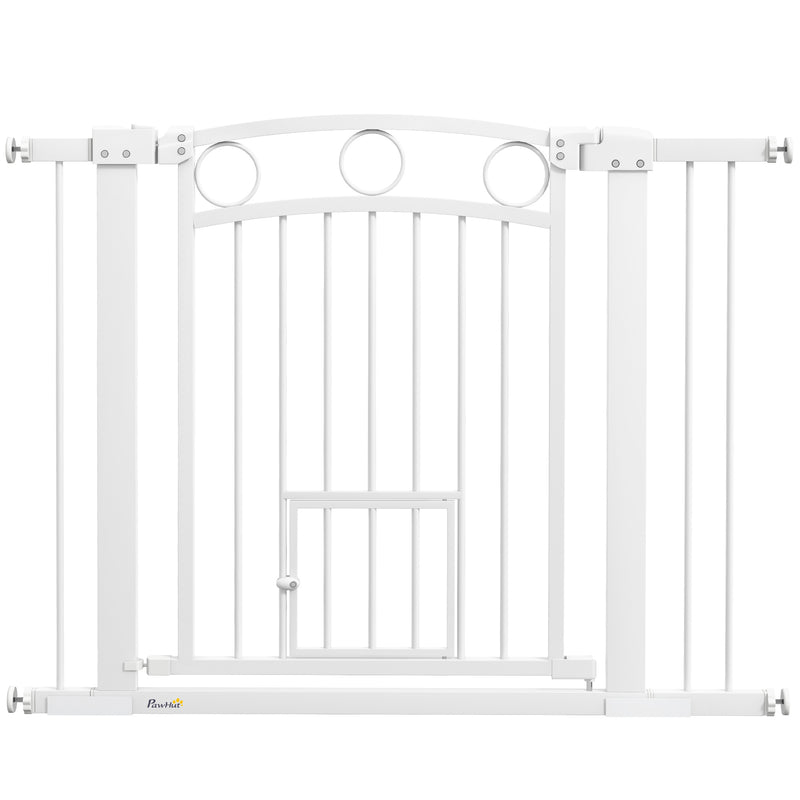 PawHut Stair Gate with Cat Door, Adjustable Width - White
