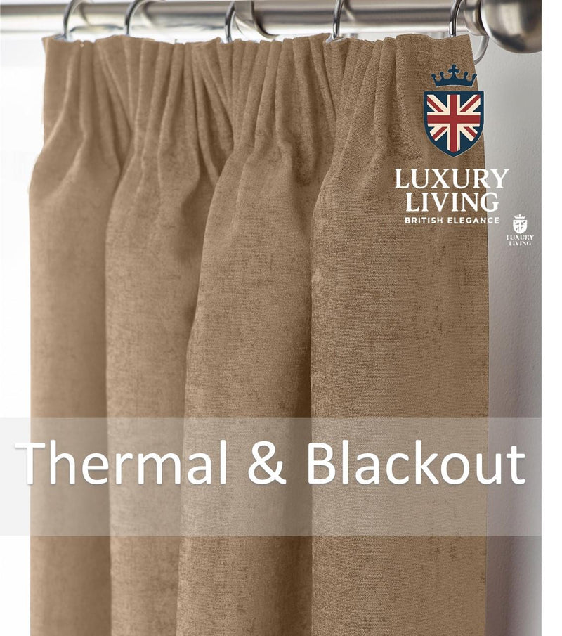 Chenille Blackout Taped Curtains Beige