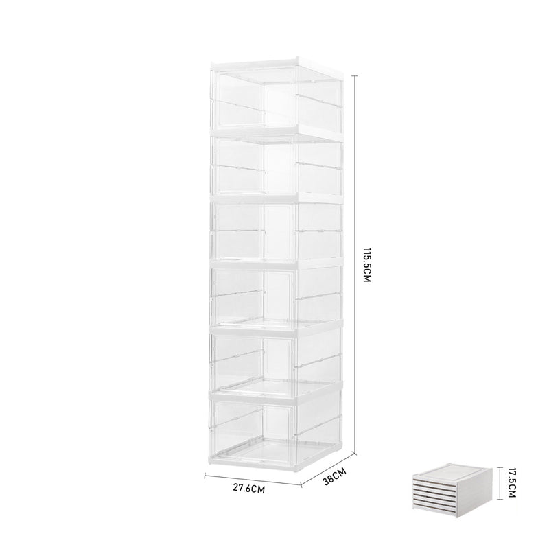 Livingandhome 6-Tier Transparent Foldable Shoe Storage Box