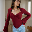 V-Neck Twist Front T-shirt with Long Bell Sleeves