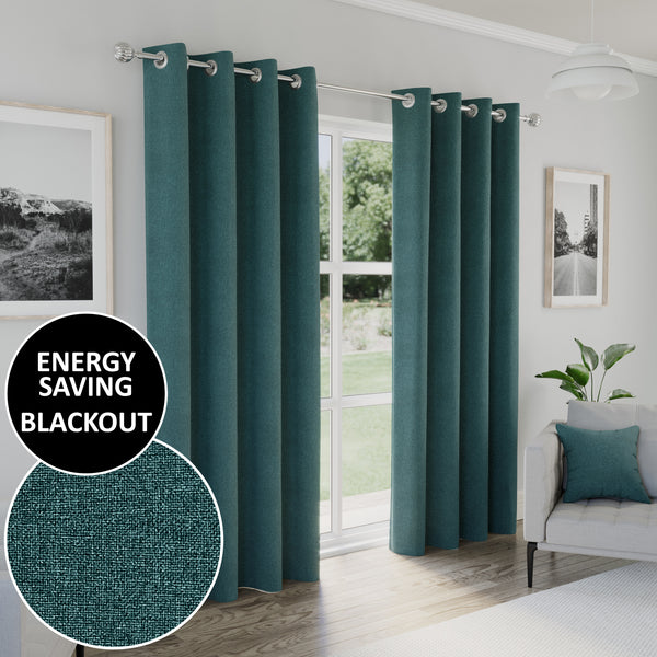 Enhanced Living Austin 100% Blackout, Thermal Teal Curtains With Eyelet Header - Pair