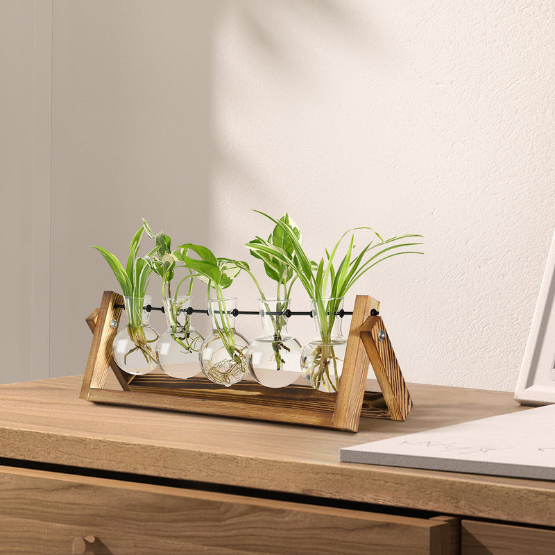 Lifeideas Wooden Plant Propagation Station with 5 Bulbs Vase
