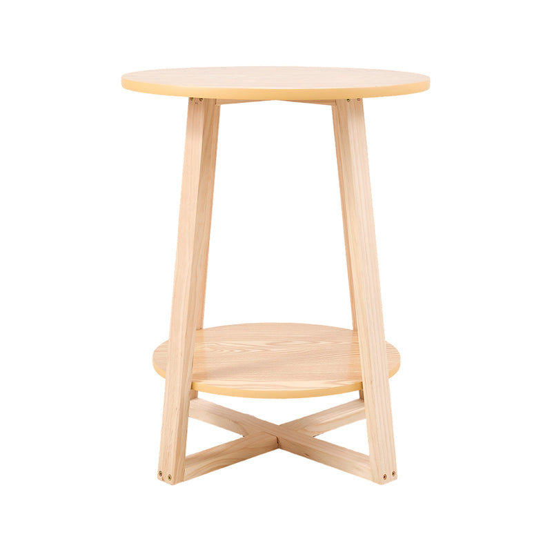 Livingandhome Round Side Table with Dual-Tier Storage