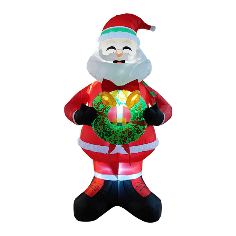 Lifeideas 2.4M Lighted Christmas Inflatable Santa Holding Wreath Decoration