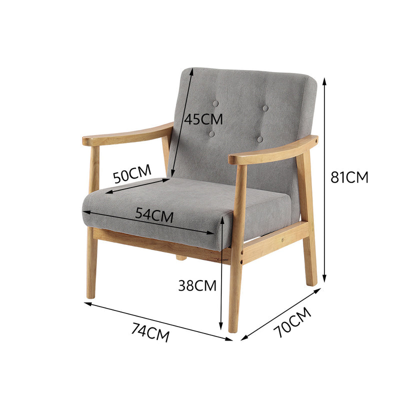 Livingandhome Grey Fabric Armchair with Wooden Frame