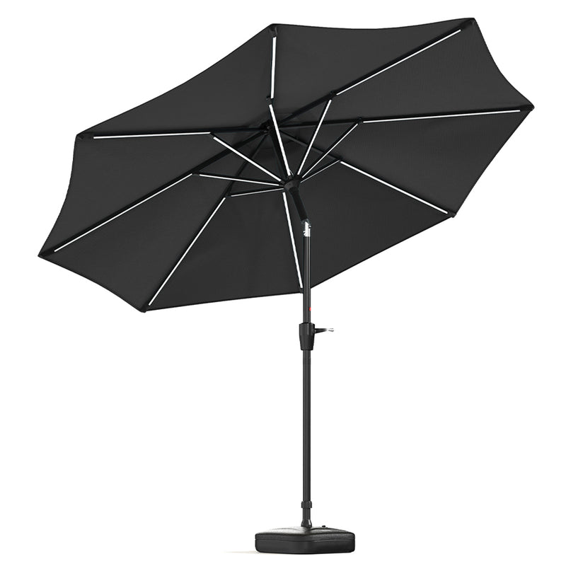 Garden Sanctuary Large Solar Powered LED Patio Umbrella for Outdoor Garden Patio with Base