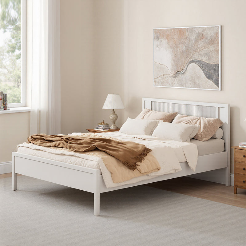 Livingandhome White Slatted Wooden Bed Frame