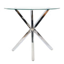 Livingandhome Stylish Round Glass Dining Table with Metal Base