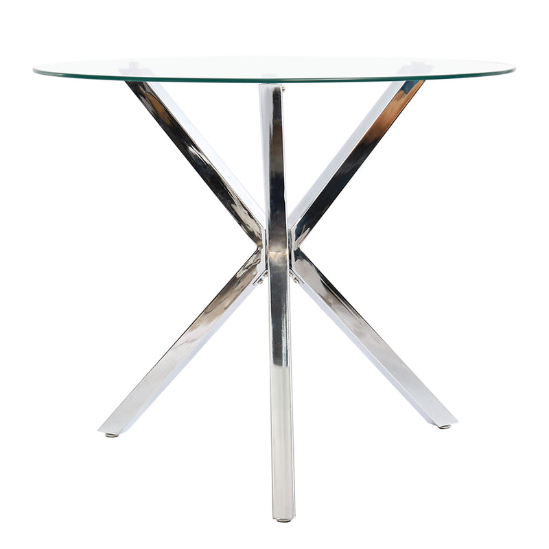 Livingandhome Stylish Round Glass Dining Table with Metal Base