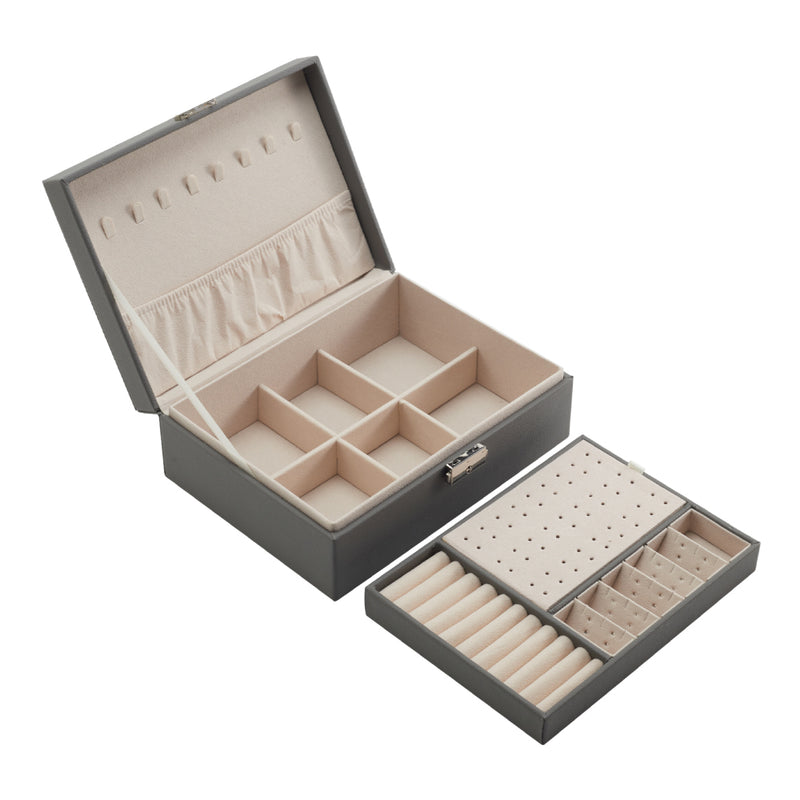 Sheonly Lockable Double Tier Faux Leather Jewellery Organizer