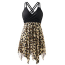 Wrap-Front V-Neck One-piece Leopard Print Swim Dress With Safety Swim Briefs