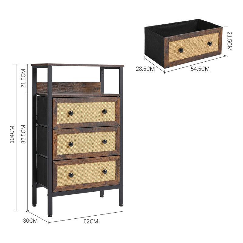 Livingandhome Rattan Storage Cabinet with Three Drawers