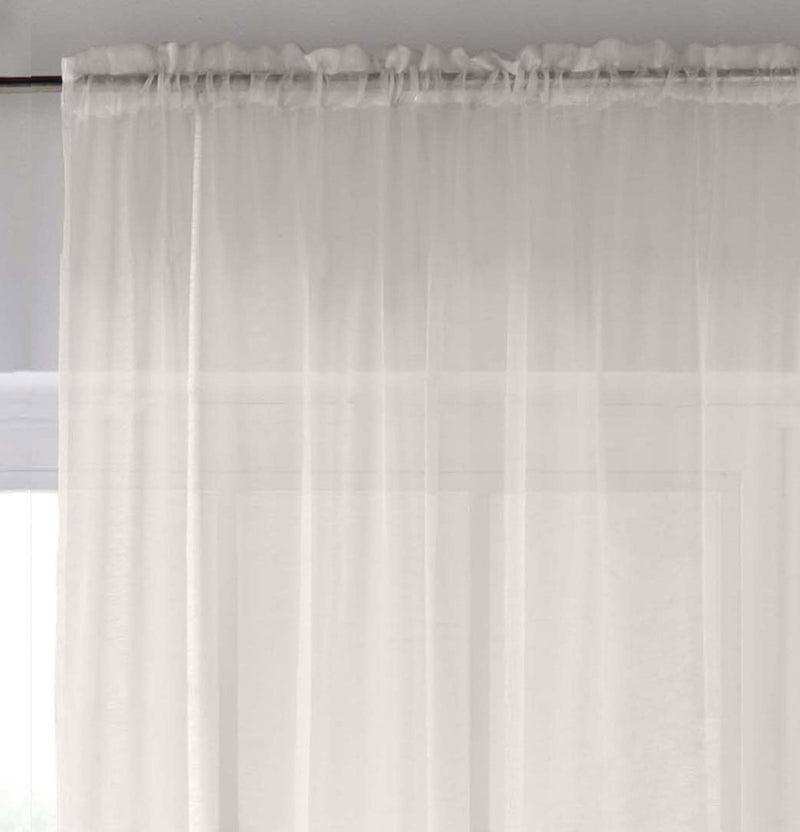Sheer Cream Plain Woven Voile Slot Top Curtain Panel Pair