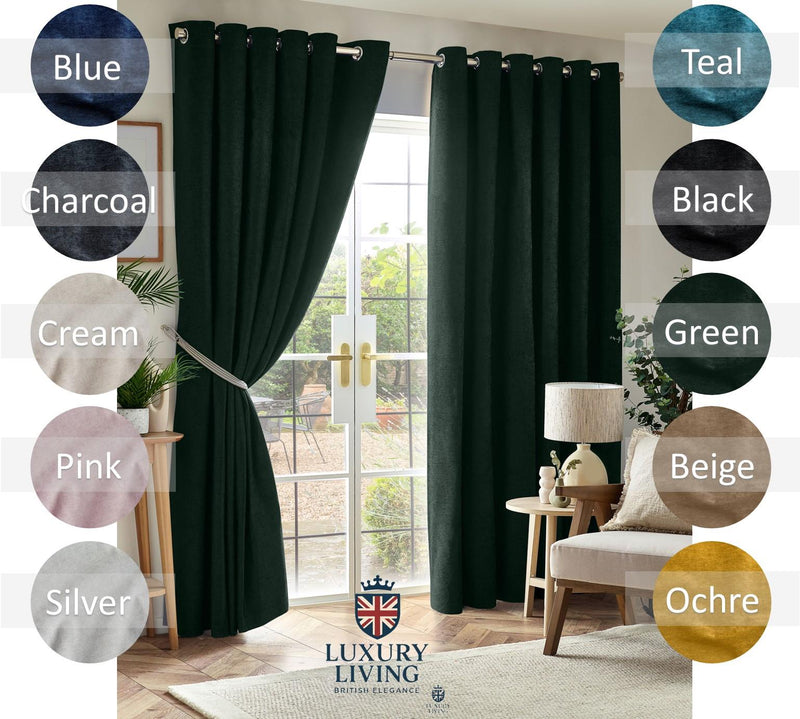 Chenille Blackout Ring Top Curtains Green