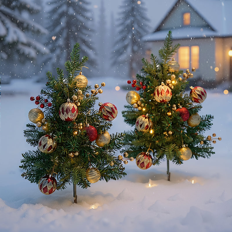 Lifeideas Set of 2 Pre-Lit Artificial Christmas Trees with Tripod Stakes