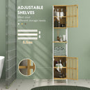HOMCOM Tall Bathroom Cabinet Bamboo Bathroom Cupboard with Adjustable Shelves