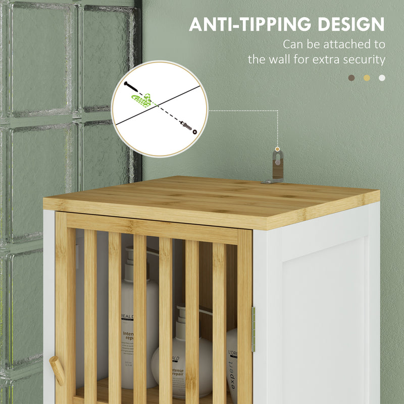 HOMCOM Tall Bathroom Cabinet Bamboo Bathroom Cupboard with Adjustable Shelves