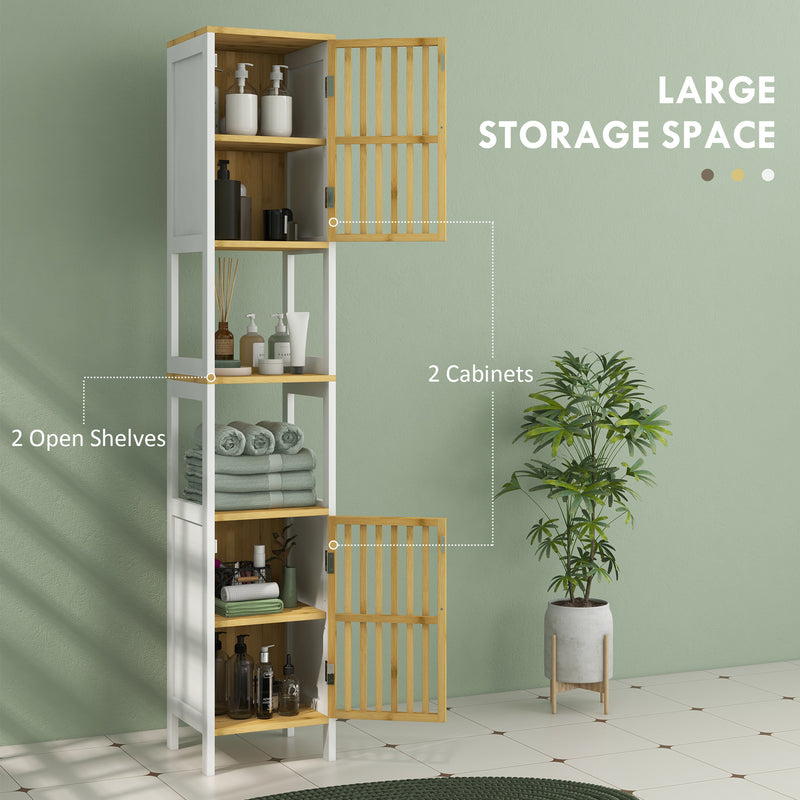 HOMCOM Tall Bathroom Cabinet Bamboo Bathroom Cupboard with Adjustable Shelves