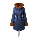 Mid-Length Hooded Coat With Drawstring Waist