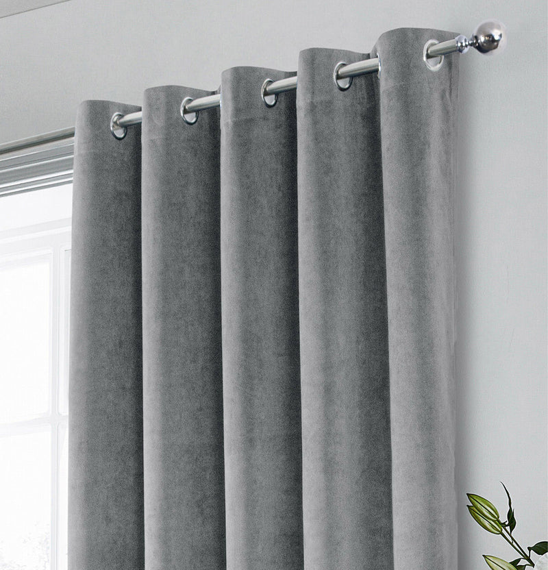 Luxury Enhanced Living Grey Velvet, Supersoft, 100% Blackout, Thermal Pair of Curtains with Eyelet Top