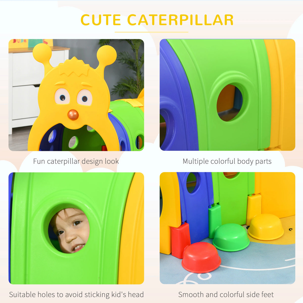 Outsunny Caterpillar Play Tunnel Multicoloured