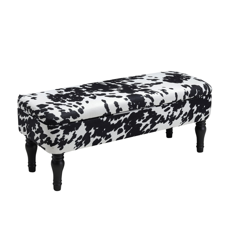 Livingandhome Cow Print Velvet Upholstered Storage Bench