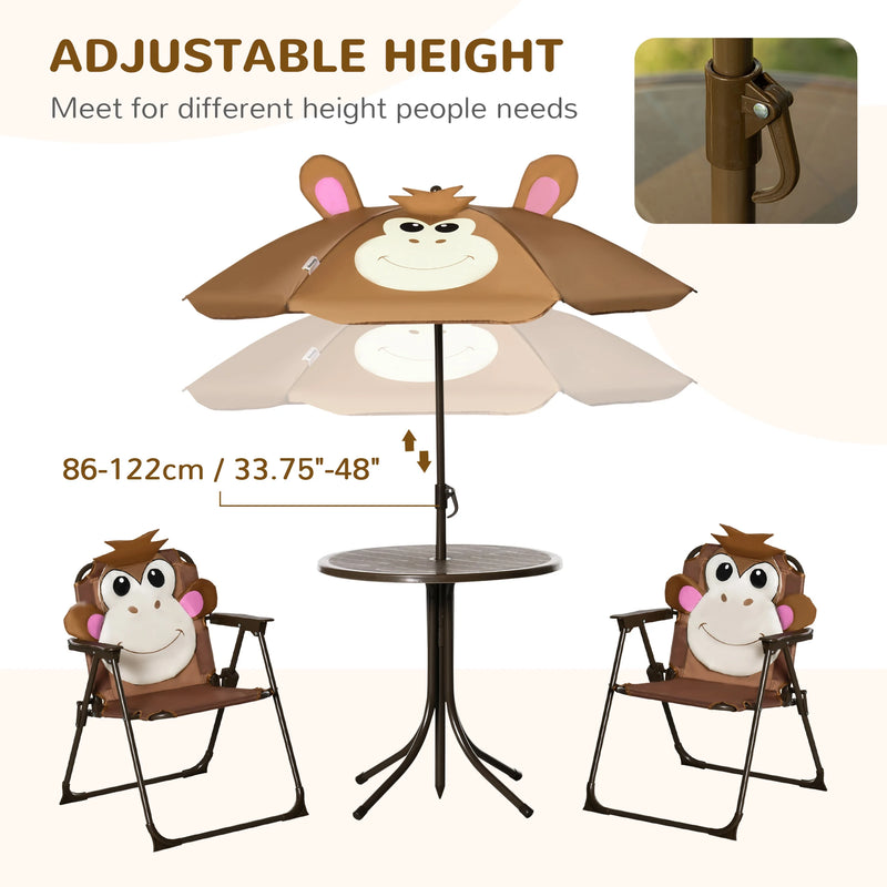 Outsunny Kids Table Chair set with Umbrella, Ages 3-6 Years - Brown