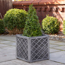 30cm/39cm Square Plastic Pewter Effect Grey Garden Patio Planter
