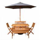 Outdoor 6 Person Folding Rectangular Wooden Garden Dining Table Chairs and 2 Benches Grey Parasol and Base set