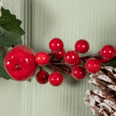 45cm Hanging Christmas Wreath with Red Berries and Frosted Pinecones