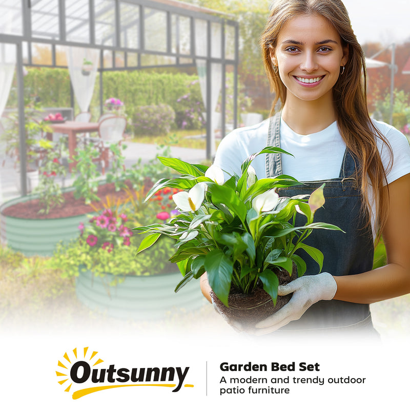 Outsunny Set of 2 Raised Beds for Garden with Metal Plant Stakes, Green