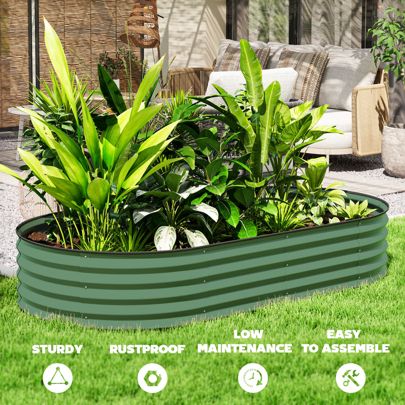 Outsunny Set of 2 Raised Beds for Garden with Metal Plant Stakes, Green