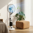 HOMCOM 18" Pedestal Fan With Water Mist Spray Standing Fan, 2.8L Tank, White