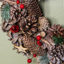 36cm Frosted Hanging Christmas Wreath with Red Jingle Bells & Wooden Stars
