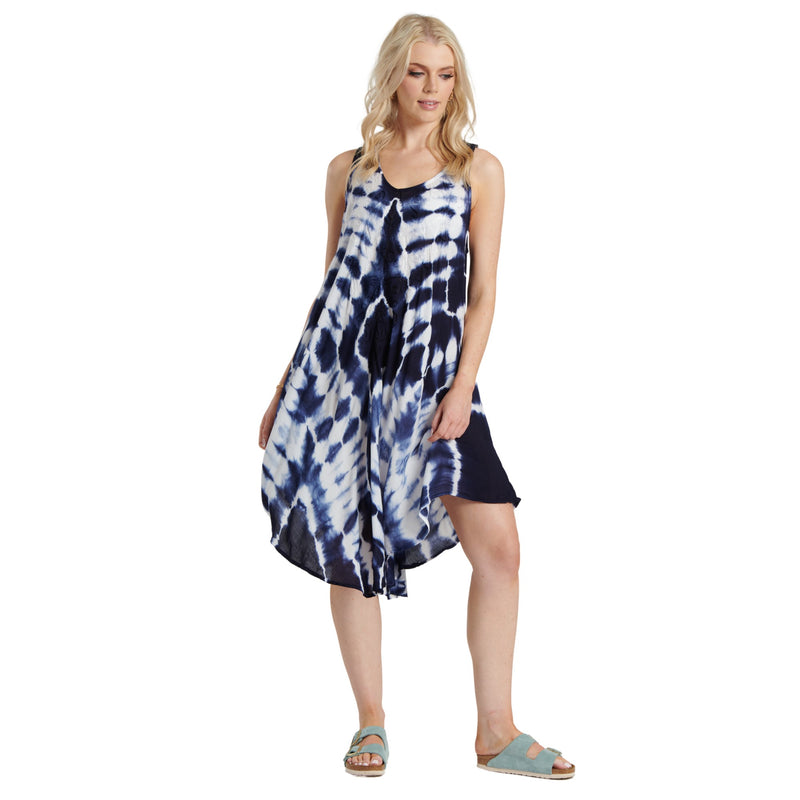 Tie Dye Tunic Dress - Navy & White