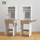 HOMCOM Compact Dressing Table with Lighted Mirror Open Shelves Drawer White