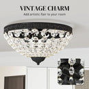 HOMCOM Chandelier Crystal Ceiling Light With E14 Base 2-Lights, Black