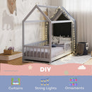 HOMCOM House-Shaped Kids Bed Frame with Guard Rails for Boys Girls, Grey