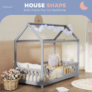HOMCOM House-Shaped Kids Bed Frame with Guard Rails for Boys Girls, Grey
