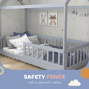 HOMCOM House-Shaped Kids Bed Frame with Guard Rails for Boys Girls, Grey