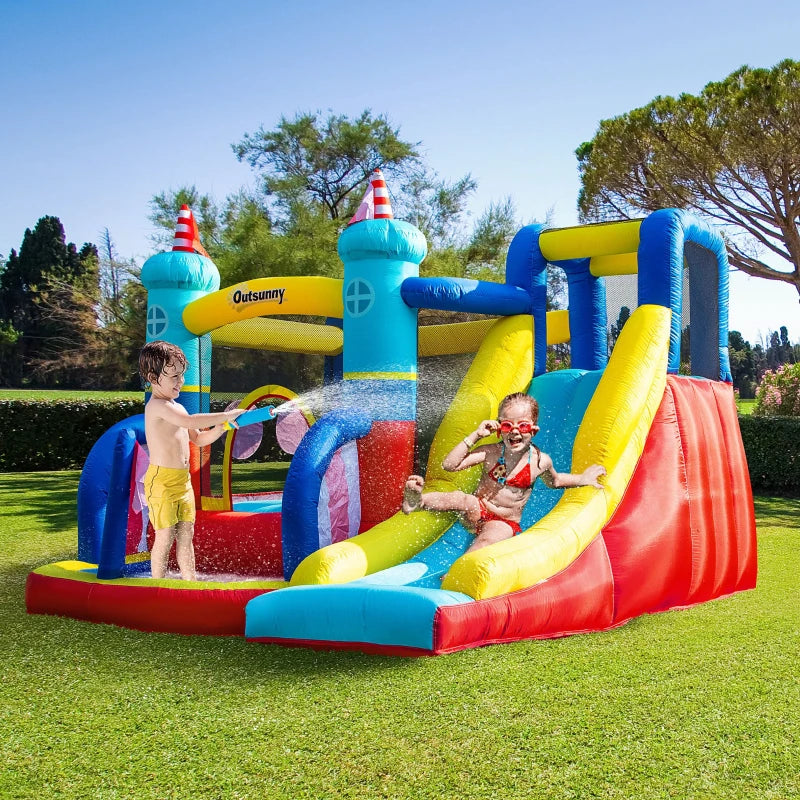 Outsunny Bouncy Castle with Slide and Pool